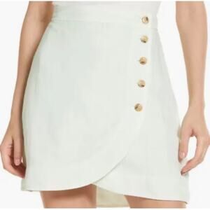 Madewell 10 Tulip Hem Mini Skirt Light Green Linen Blend Button Front